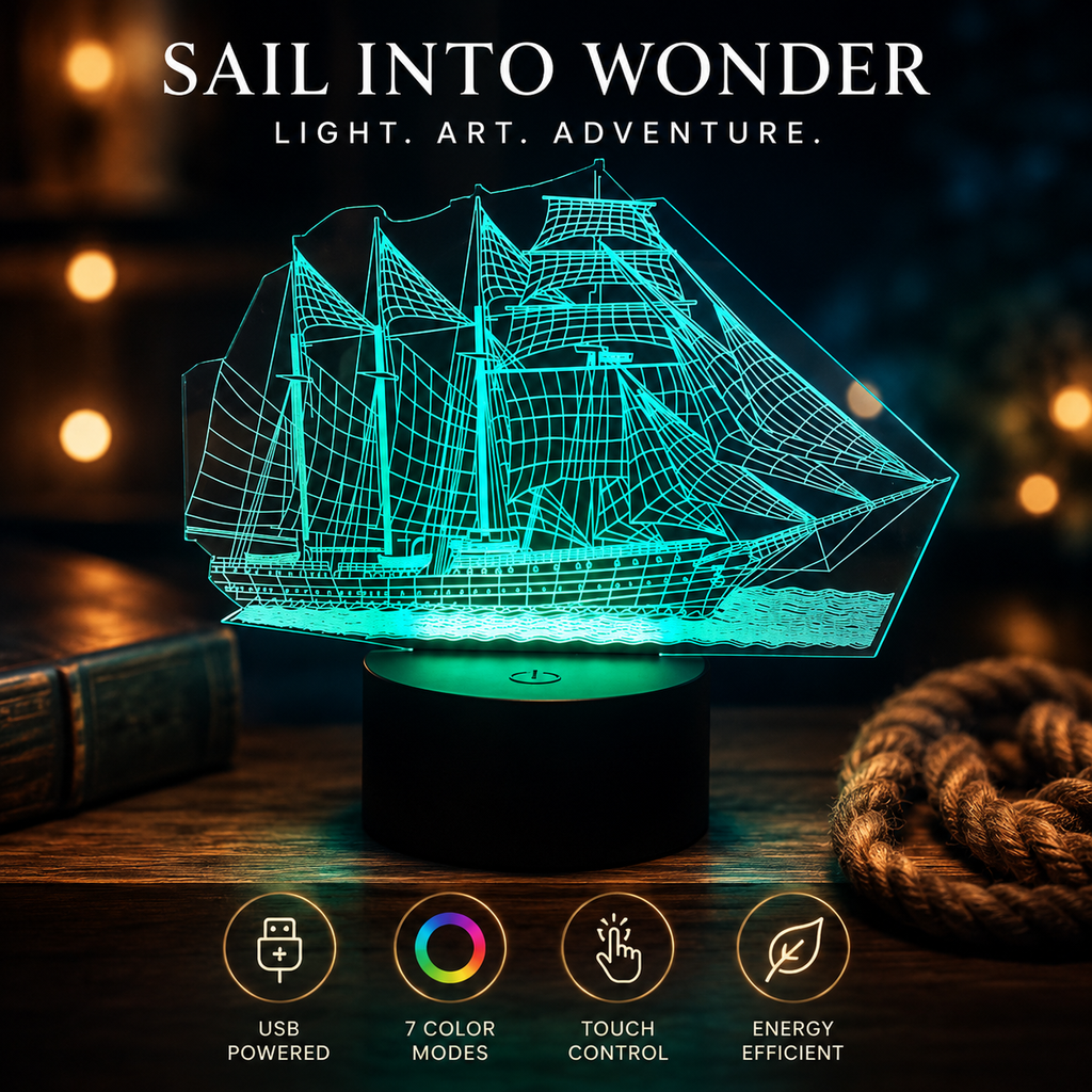 3D Illusion Sailing Ship Lamp – 7 Color LED Night Light